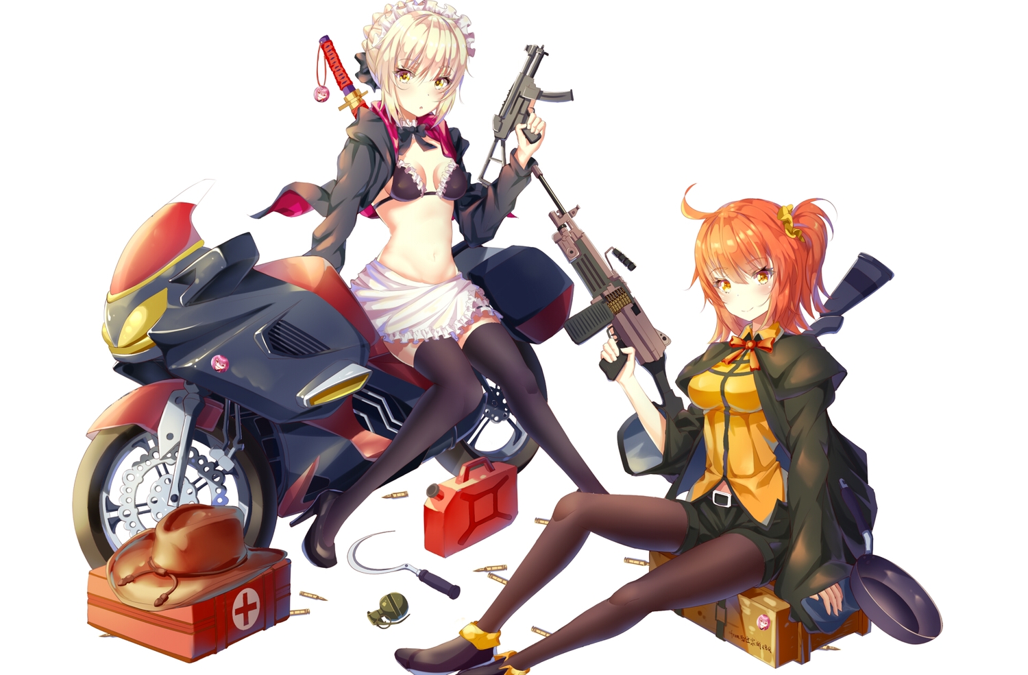 2girls, artoria_pendragon_(all), bikini, blonde_hair, breasts, fate/grand_order, fate_(series), fujimaru_ritsuka_(female)