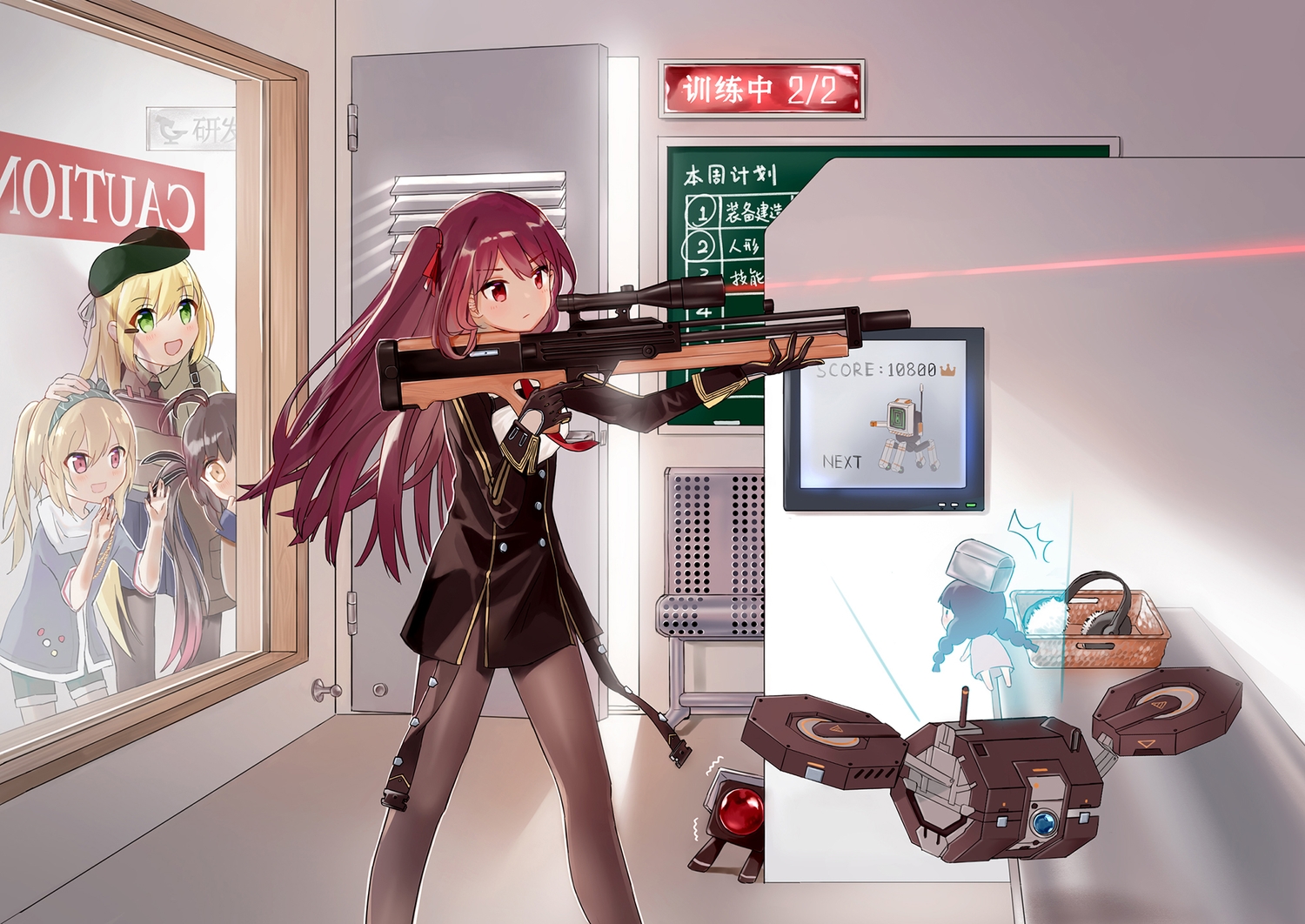 anthropomorphism, blonde_hair, cytrus, dress, girls_frontline, gloves, green_eyes, group