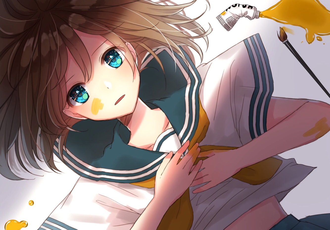 aqua_eyes, brown_hair, hami_yura, original, school_uniform, short_hair