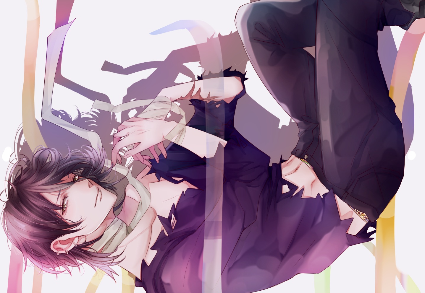 all_male, black_hair, hisomu_yoshiharu, kiznaiver, male, navel, scar, short_hair, tagme_(artist), yellow_eyes