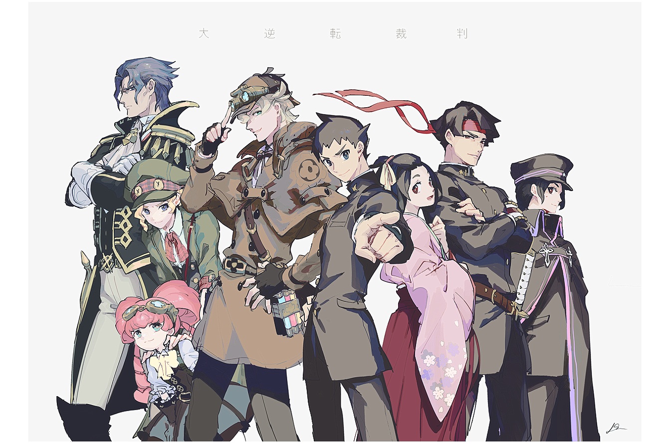 black_hair, domu_(hamadura), dress, group, gyakuten_saiban, japanese_clothes, loli, male