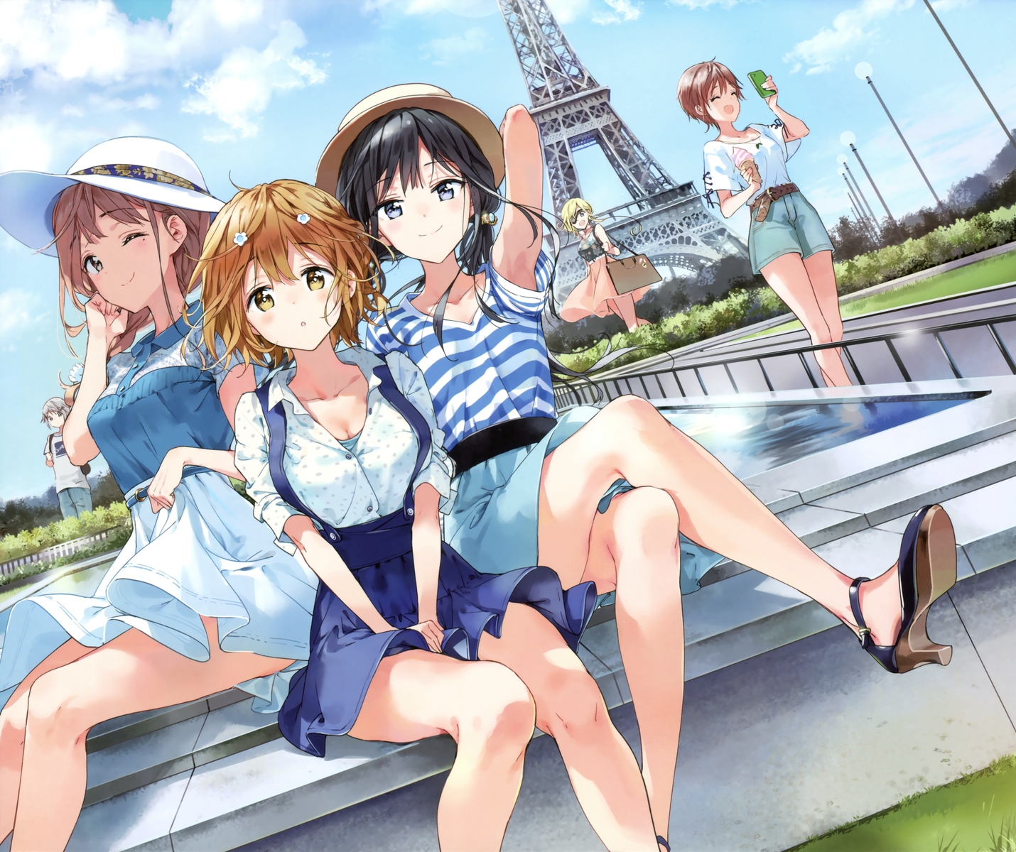 adagaki_aki, black_hair, blonde_hair, brown_hair, eyepatch, fujinomiya_neko, futaba_tae, group