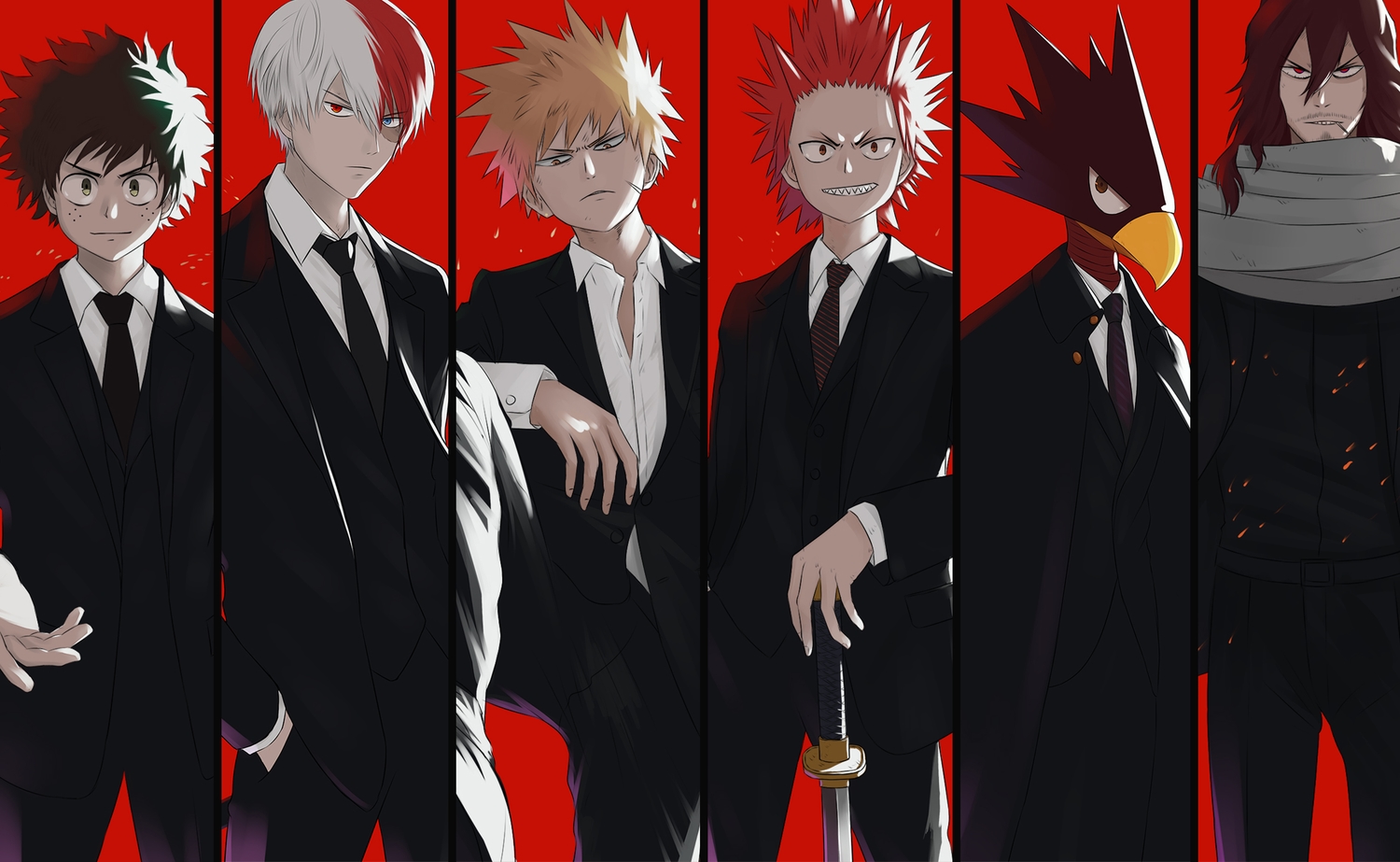 aizawa_shouta, all_male, bakugou_katsuki, bicolored_eyes, blonde_hair, boku_no_hero_academia, brown_eyes, brown_hair
