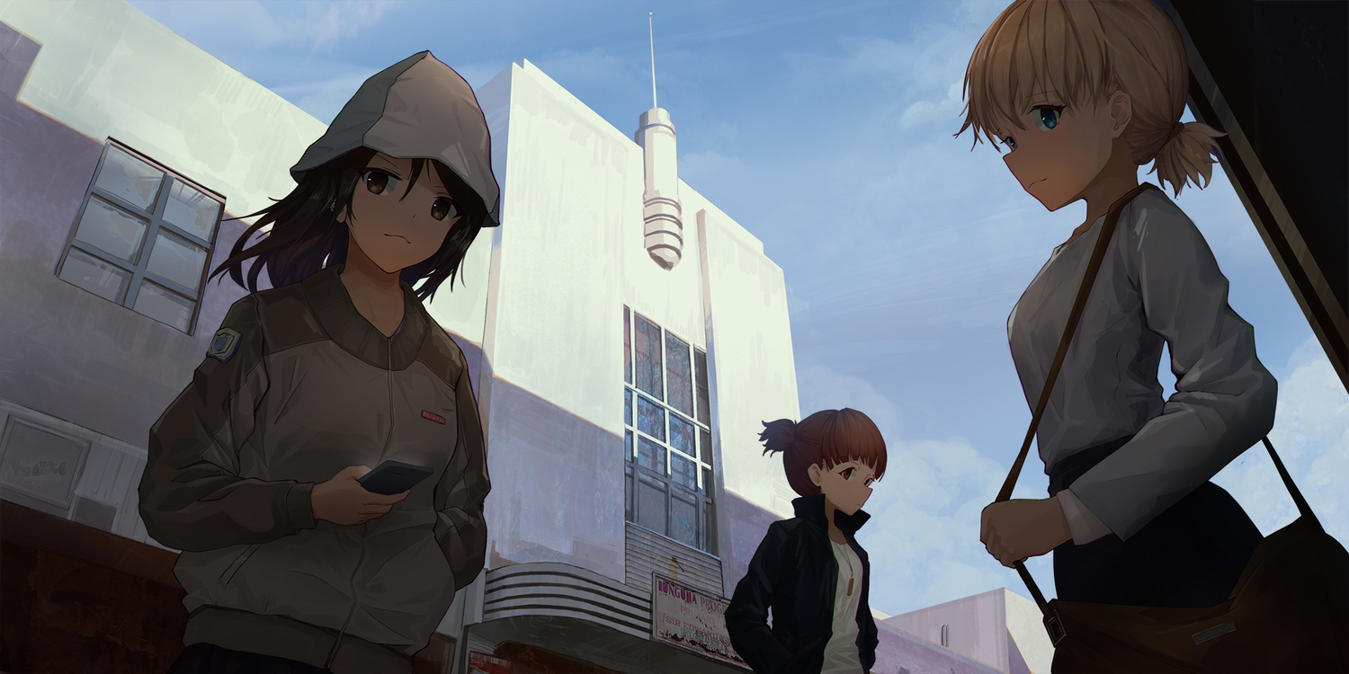 aki_(girls_und_panzer), blonde_hair, blue_eyes, brown_eyes, brown_hair, gh_(chen_ghh), girls_und_panzer, mika_(girls_und_panzer)