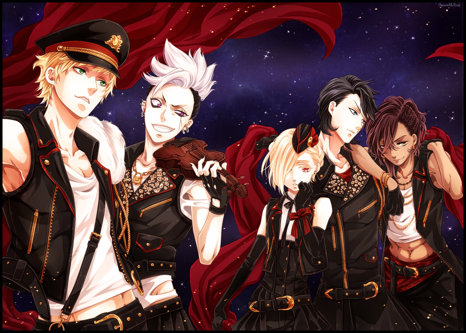 all_male, blonde_hair, brown_hair, cheslock_(kuroshitsuji), clayton_(kuroshitsuji), dark_skin, edward_midford, gloves