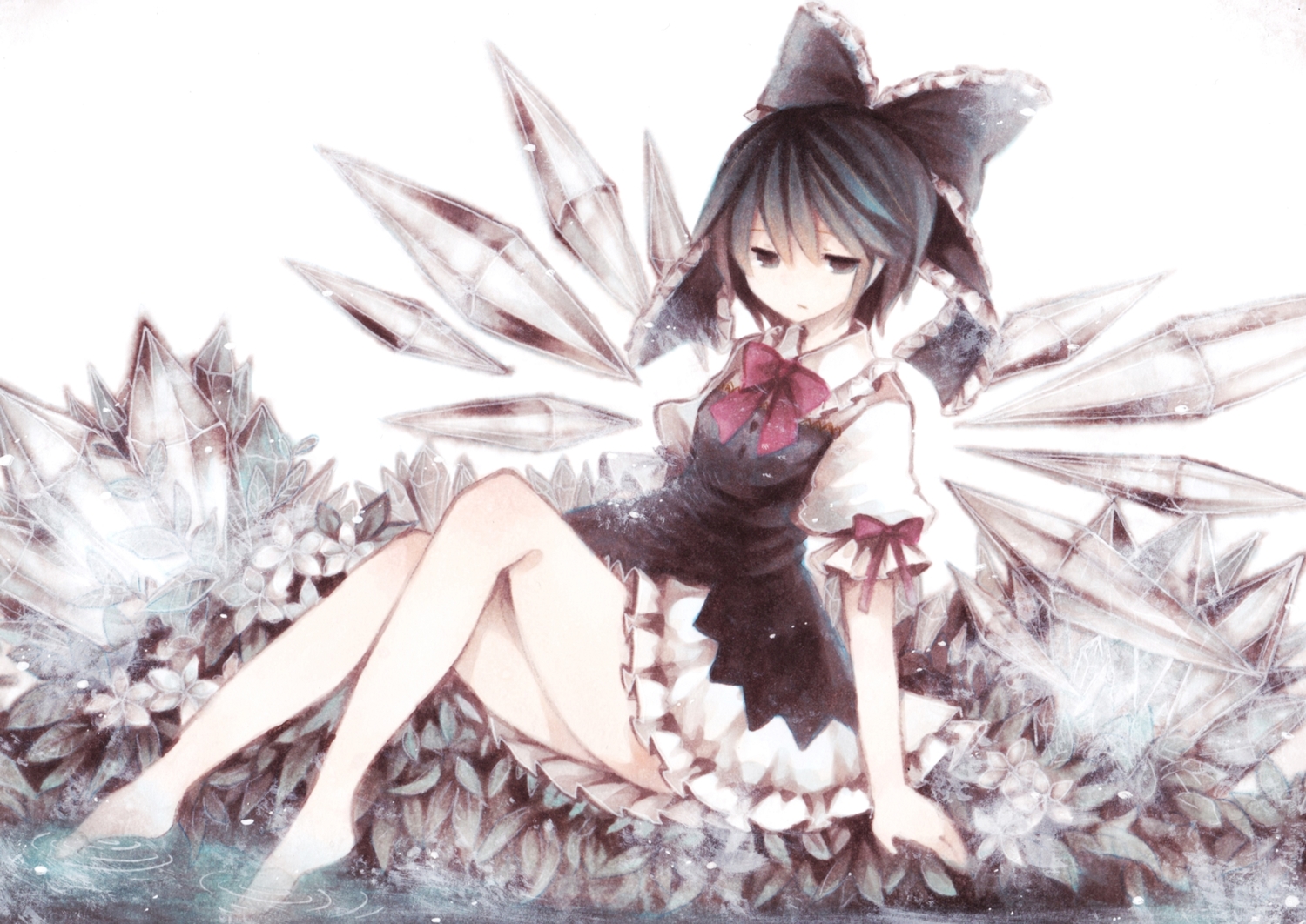 barefoot, cirno, dress, fairy, short_hair, touhou, water, wiriam07