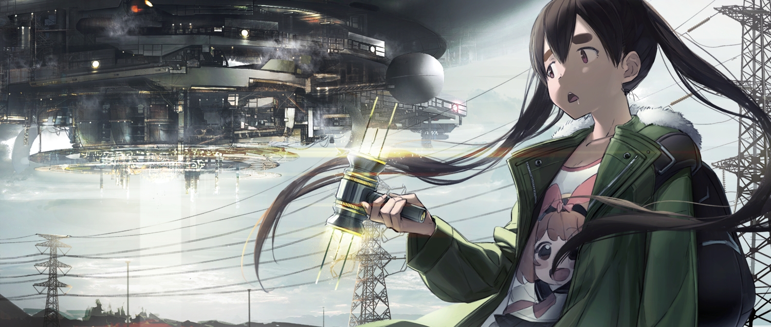 aircraft, black_hair, dead_dead_demon's_dededededestruction, kirii, long_hair, nakagawa_ouran, purple_eyes, shirt, twintails, waifu2x