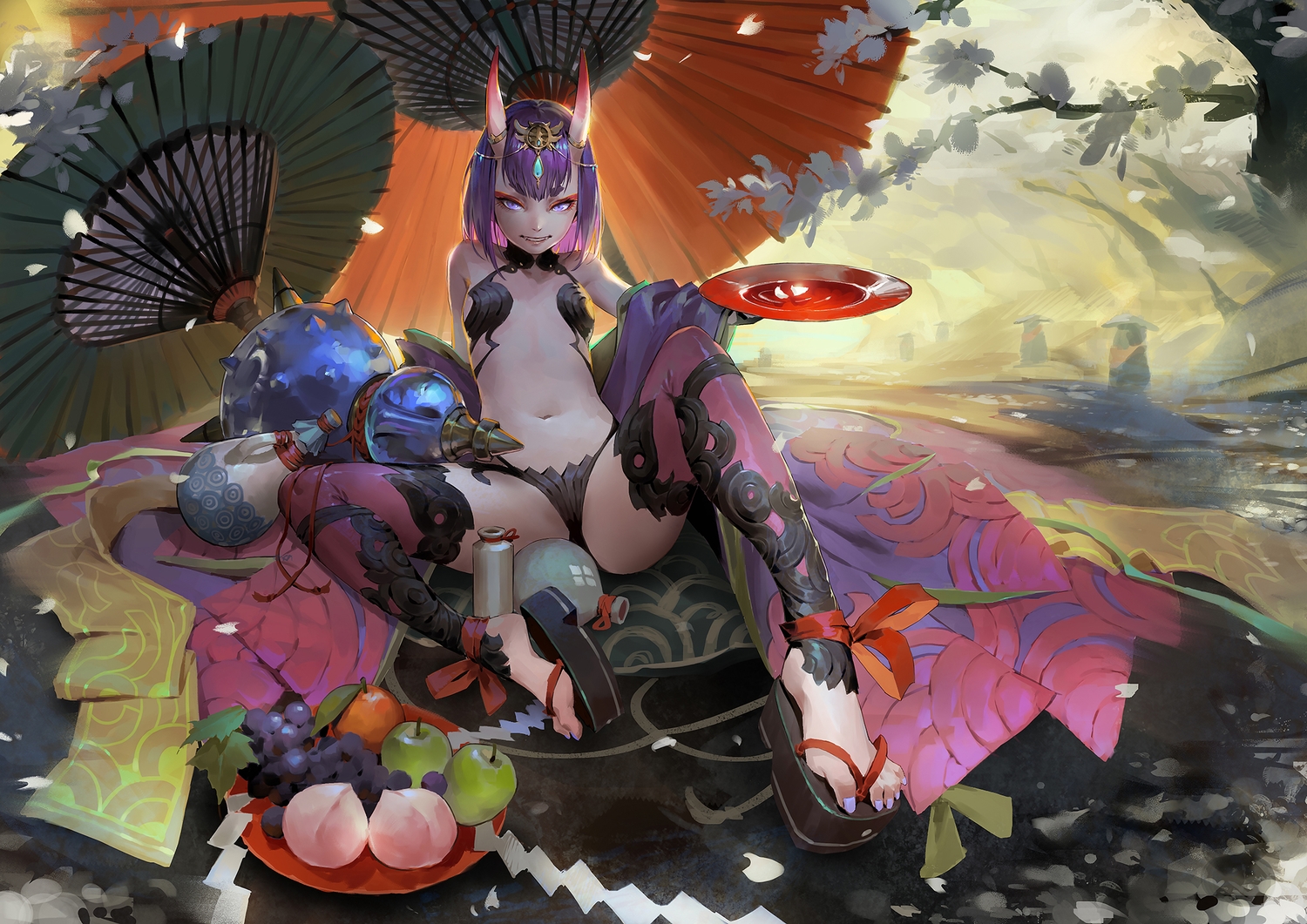 apple, demon, drink, fate/grand_order, fate_(series), food, fruit, horns