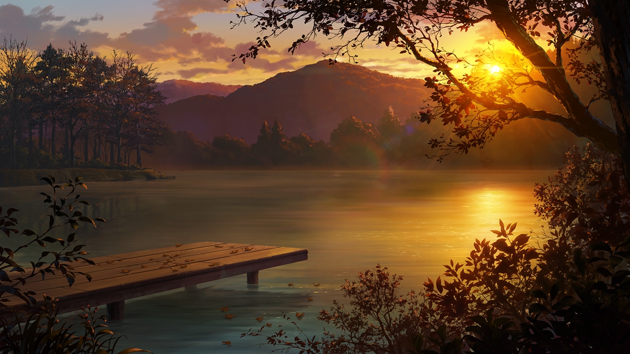 dao_dao, landscape, no_humans, scenic, sunset, tree, water