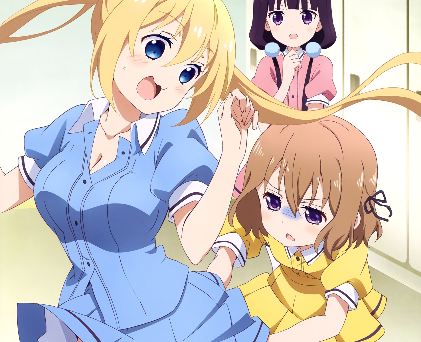 blend_s, blonde_hair, blush, brown_hair, cropped, hinata_kaho, hoshikawa_mafuyu, kimiya_ryousuke