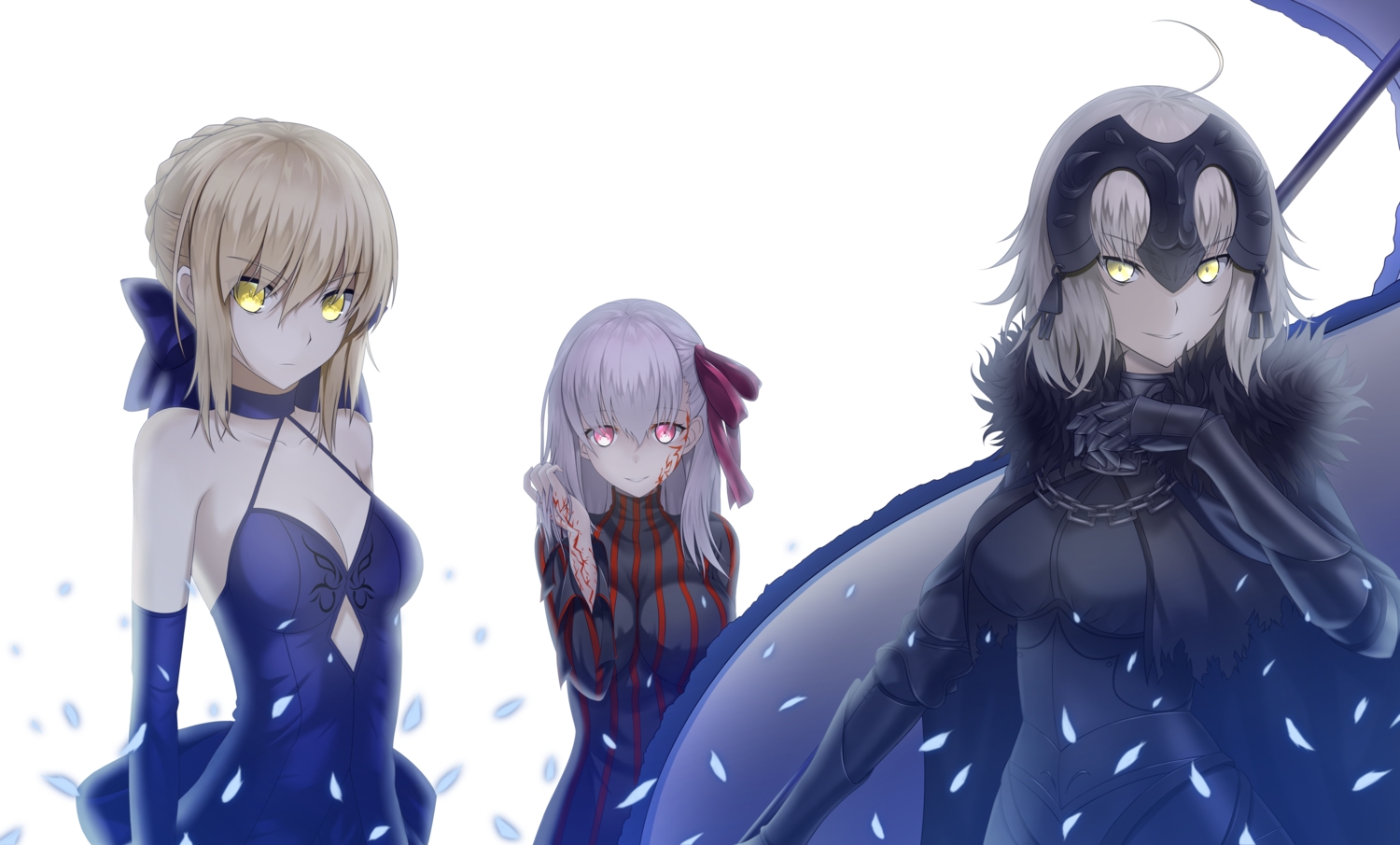 artoria_pendragon_(all), blonde_hair, braids, breasts, cape, chain, cleavage, dark_matou_sakura