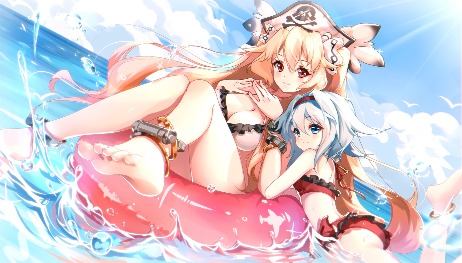 2girls, anne_bonny, barefoot, bikini, clouble, fate/grand_order, fate_(series), mary_read