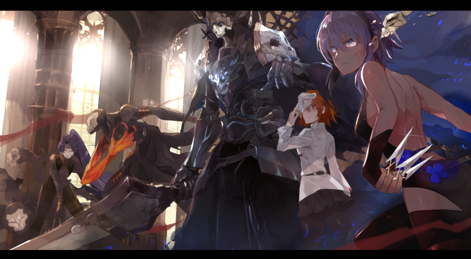 armor, cursed_arm_hassan, dark_skin, elbow_gloves, fate/grand_order, fate_(series), fujimaru_ritsuka_(female), gloves
