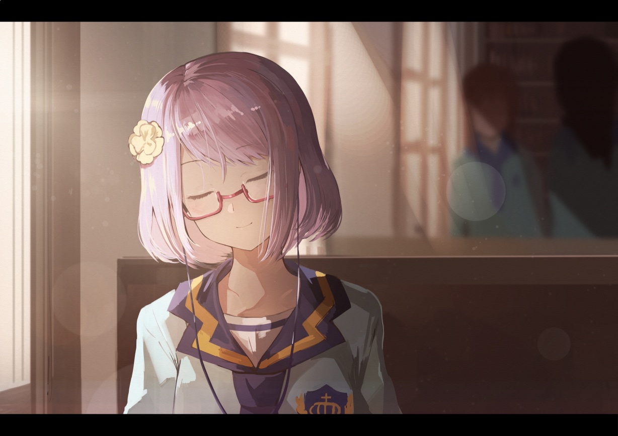 aikatsu!, glasses, koruse, microphone, nanakura_koharu, pink_hair, school_uniform, short_hair