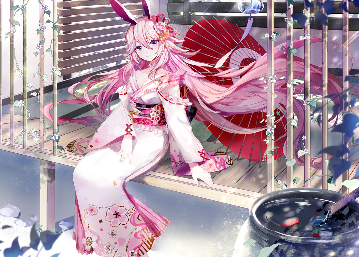amatsukiryoyu, animal, animal_ears, bunny_ears, bunnygirl, fish, honkai_impact, honkai_(series)