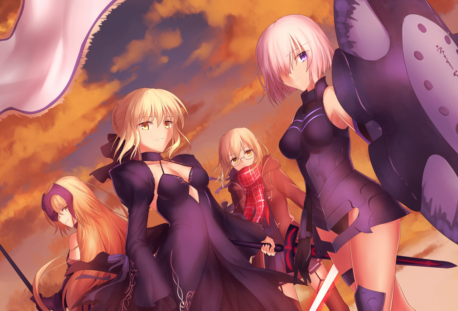 artoria_pendragon_(all), blonde_hair, fate/grand_order, fate_(series), gogatsu_fukuin, group, jeanne_d'arc_alter, jeanne_d'arc_(fate)