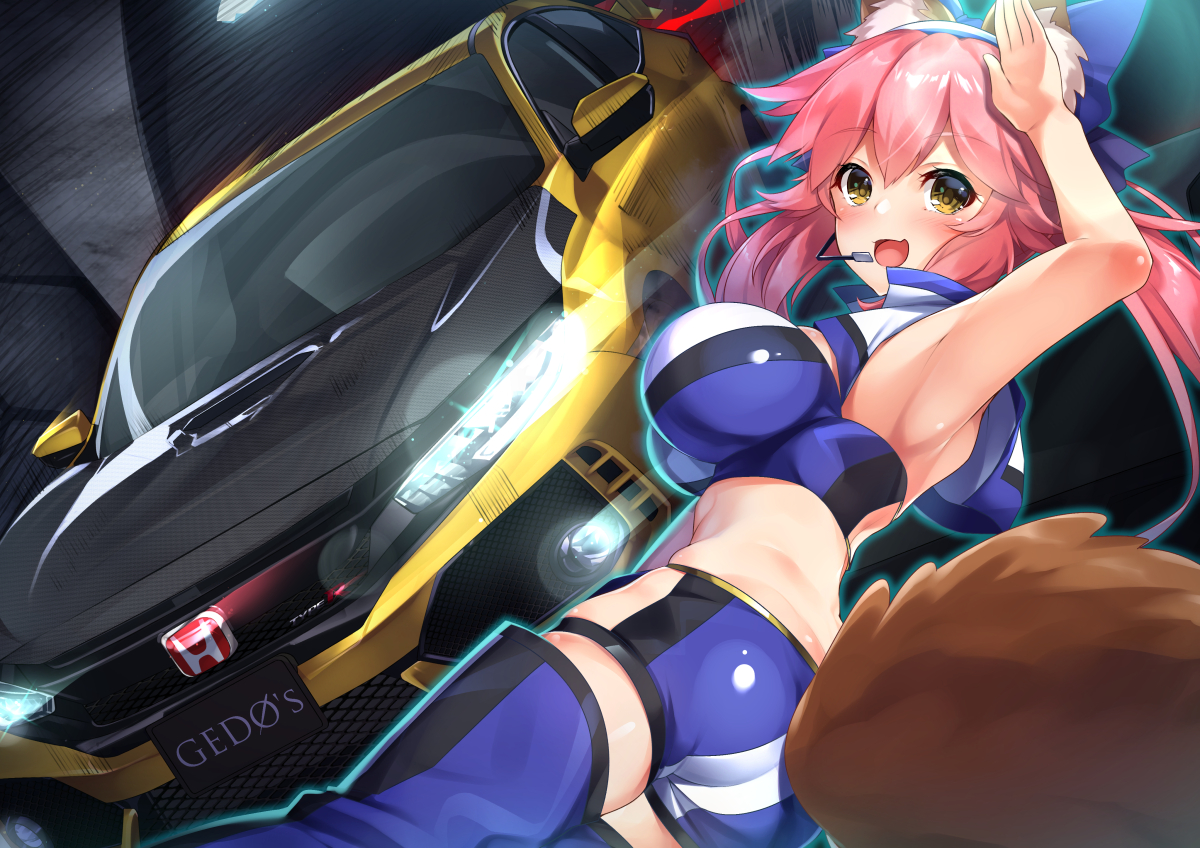 animal_ears, blush, breasts, car, fate/grand_order, fate_(series), foxgirl, gedou_(shigure_seishin)