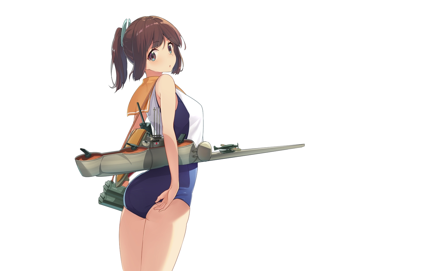 anthropomorphism, ass, brown_eyes, brown_hair, i-401_(kancolle), kantai_collection, oweee, ponytail