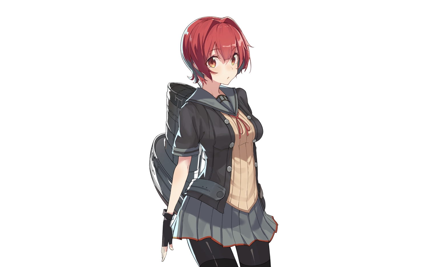 anthropomorphism, brown_eyes, gloves, kantai_collection, kinu_(kancolle), oweee, pantyhose, red_hair