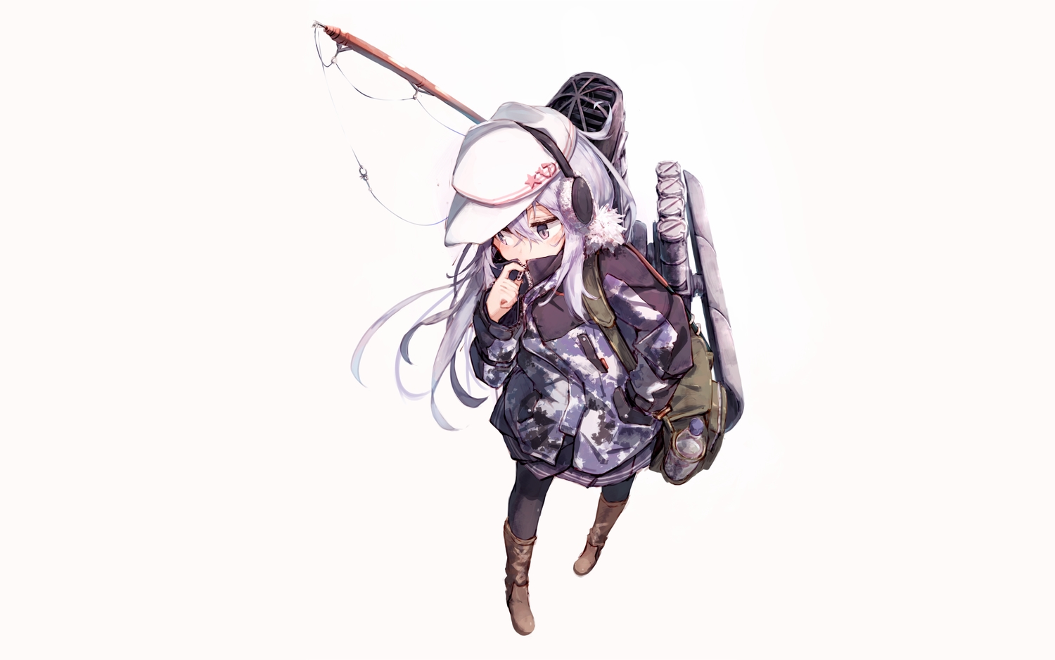 anthropomorphism, beize_(garbage), earmuffs, hat, hibiki_(kancolle), kantai_collection, long_hair, pantyhose