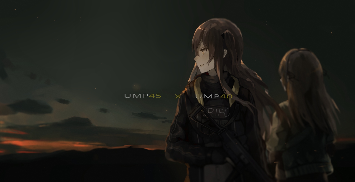 2girls, ajirui, anthropomorphism, girls_frontline, ump-40_(girls_frontline), ump-45_(girls_frontline)