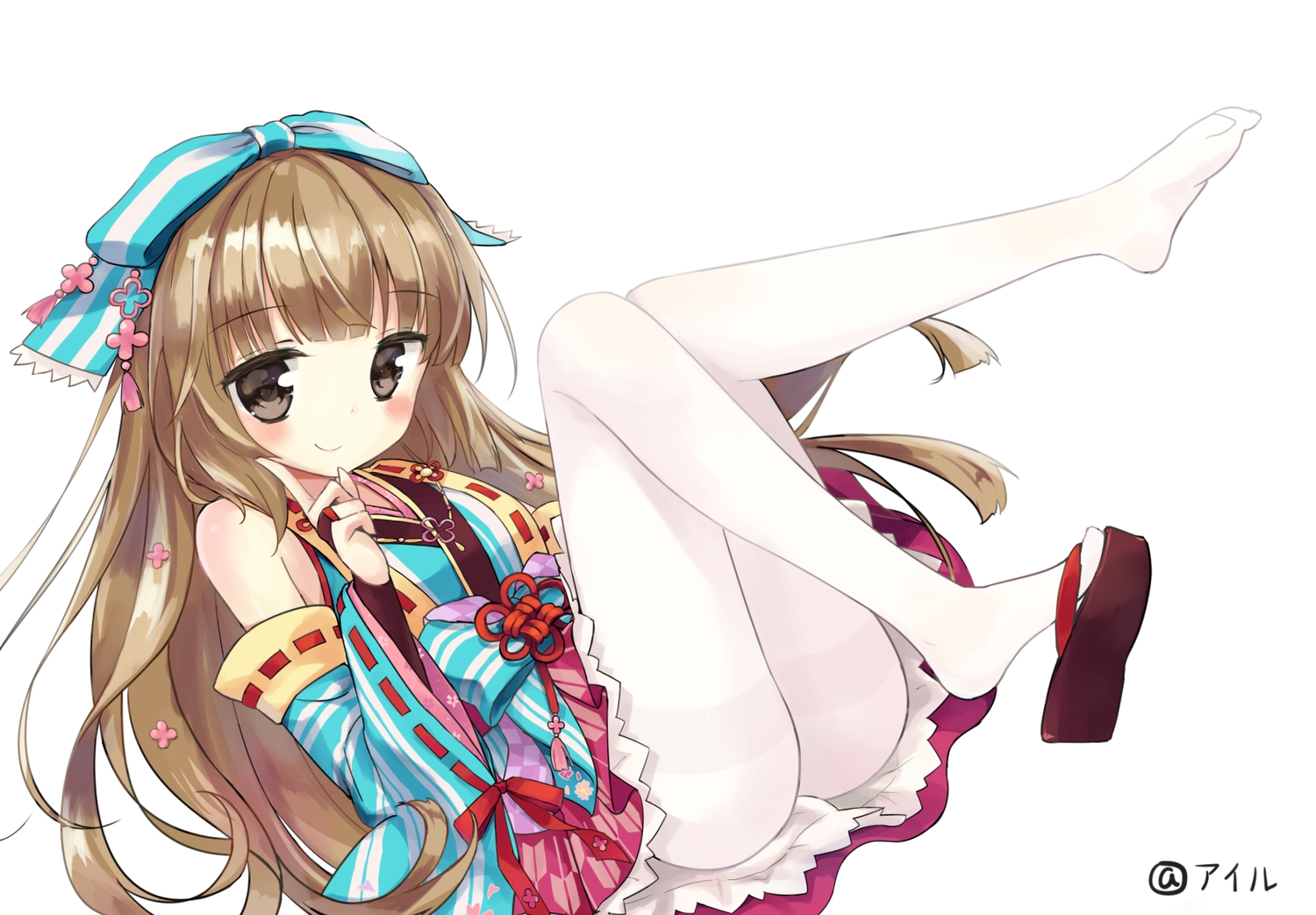blush, bow, brown_eyes, brown_hair, eluthel, idolmaster, idolmaster_cinderella_girls, japanese_clothes