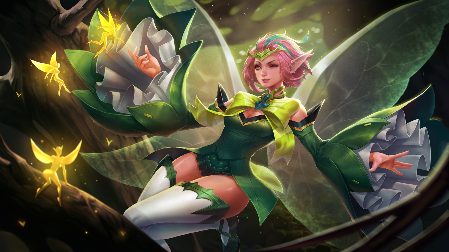 arena_of_valor, bow, fairy, green_eyes, krixi_(arena_of_valor), pink_hair, pointed_ears, realistic
