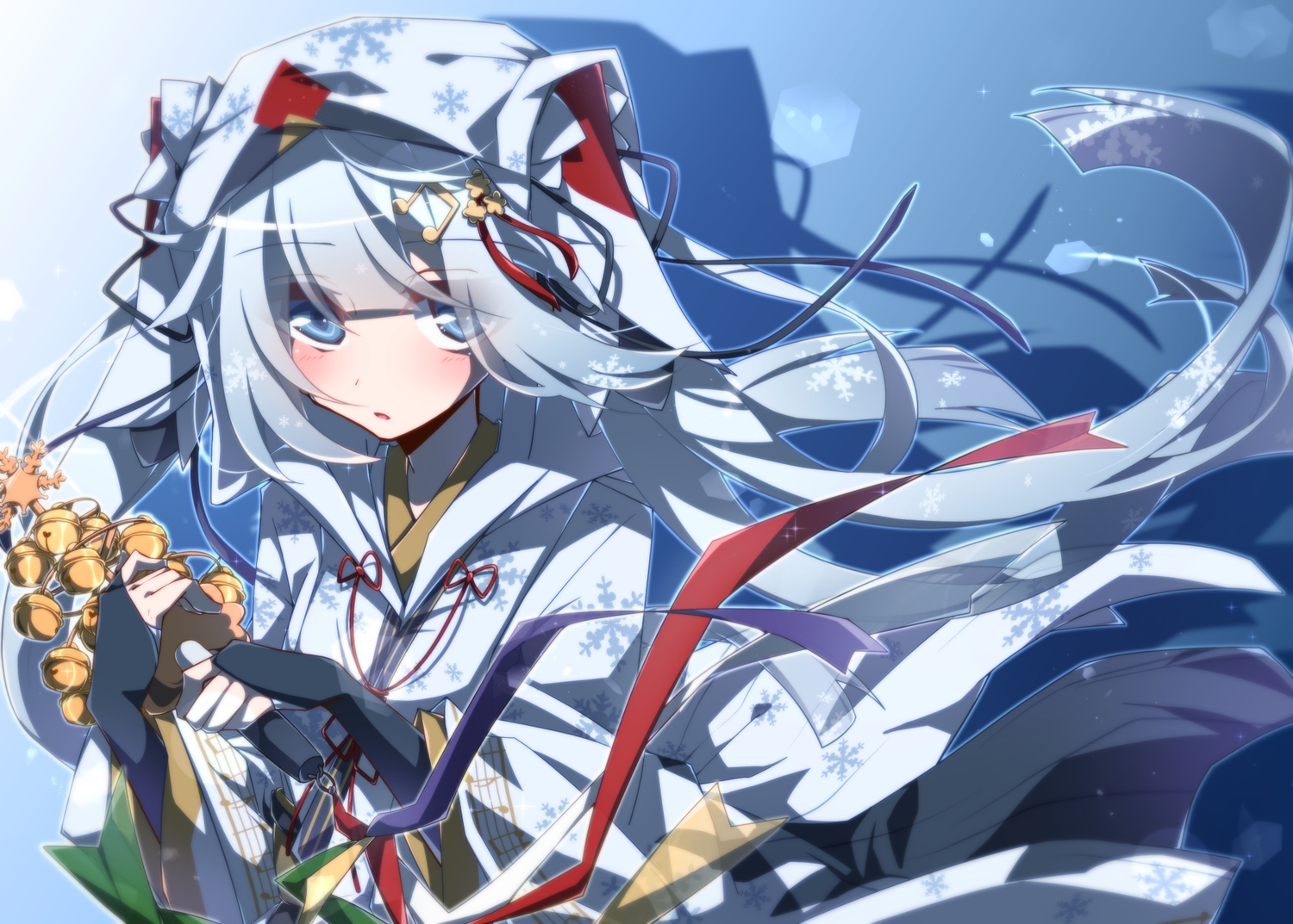 aosaki_yato, aqua_eyes, aqua_hair, bell, hatsune_miku, japanese_clothes, long_hair, miko