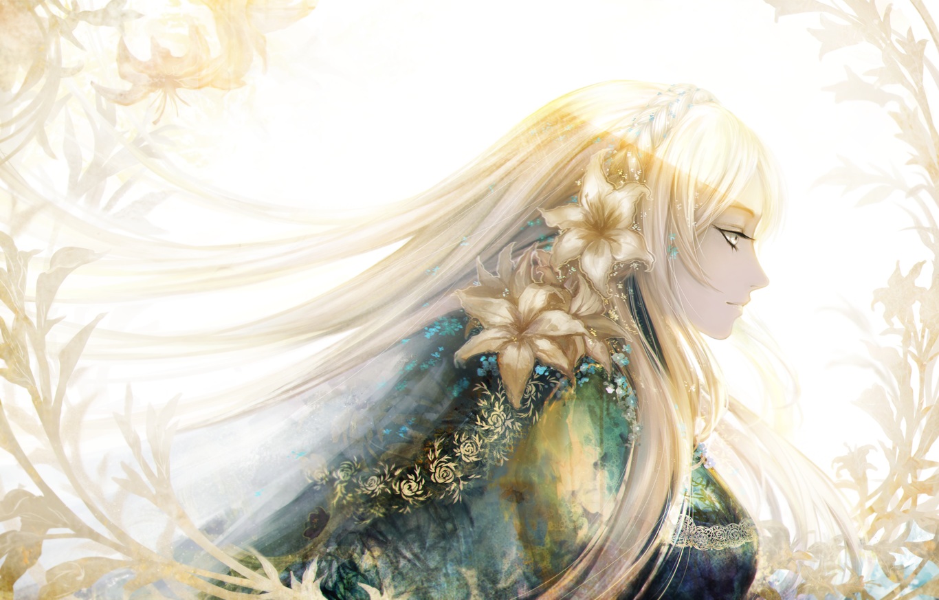 avodkabottle, blonde_hair, braids, flowers, headdress, long_hair, original, yellow_eyes