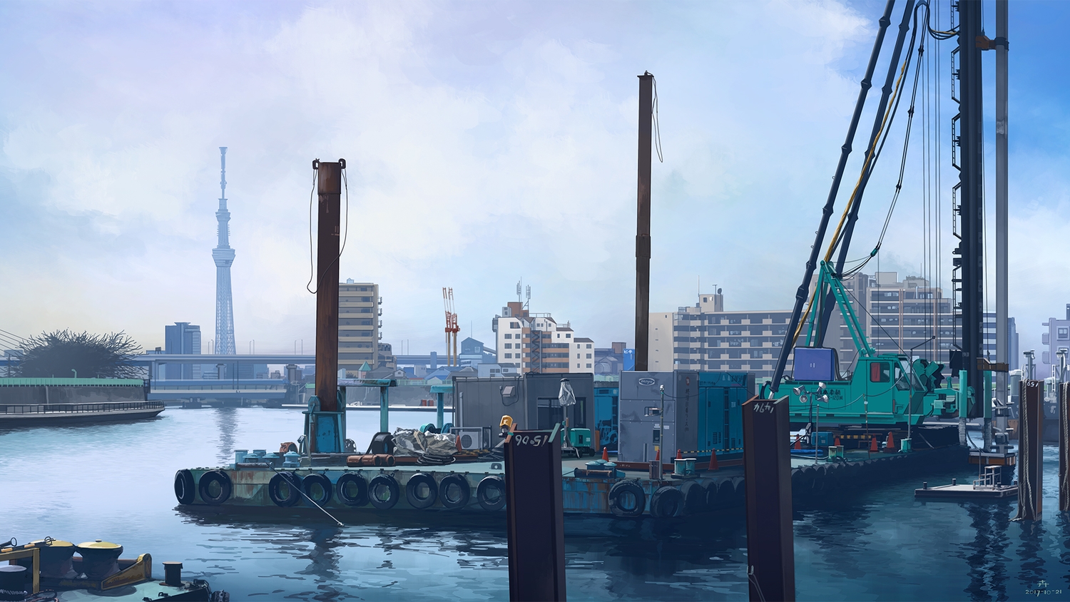 building, city, industrial, kusakabe, no_humans, original, scenic, water