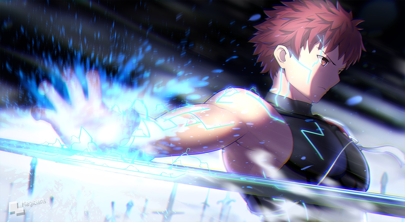 all_male, fate/grand_order, fate_(series), magic, magicians, male, red_eyes, red_hair, sengo_muramasa, short_hair, skintight, tattoo, watermark, weapon