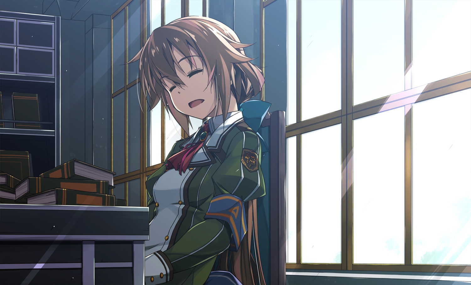 book, brown_hair, eiyuu_densetsu, sen_no_kiseki, shikei, short_hair, sleeping, towa_herschel, uniform