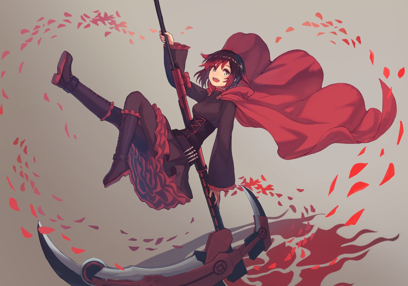 black_hair, boots, cape, pantyhose, peroncho, ruby_rose, rwby, scythe
