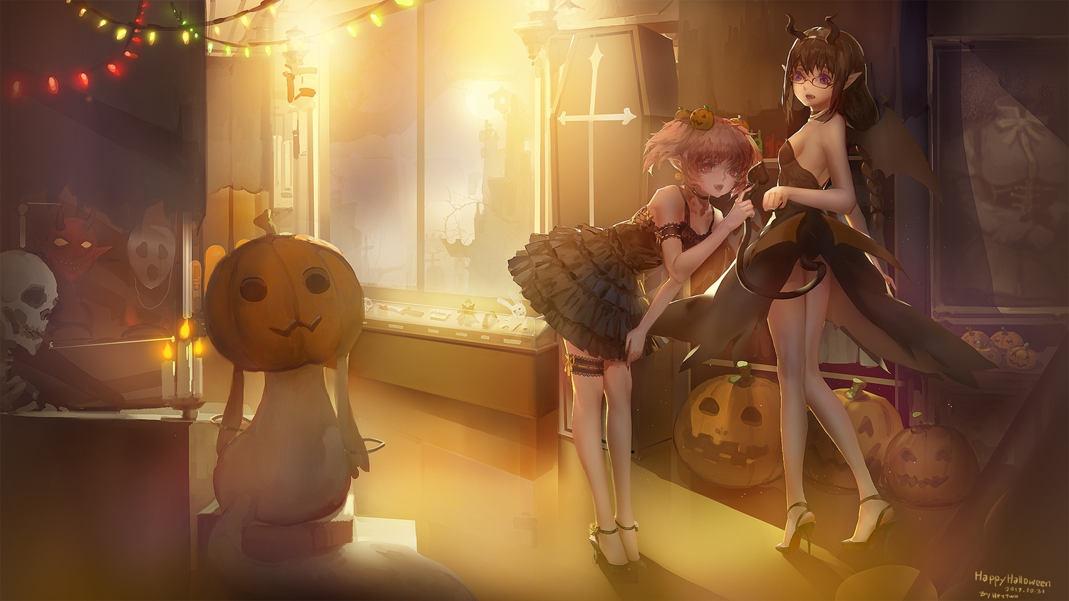 2girls, akemi_homura, animal, black_hair, blackrabbitsoul, braids, breasts, cat