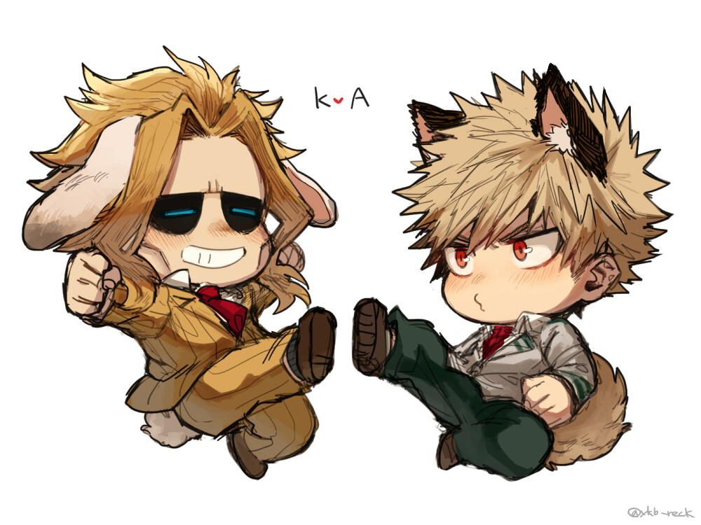 all_male, animal_ears, bakugou_katsuki, blonde_hair, blush, boku_no_hero_academia, bunny_ears, chibi