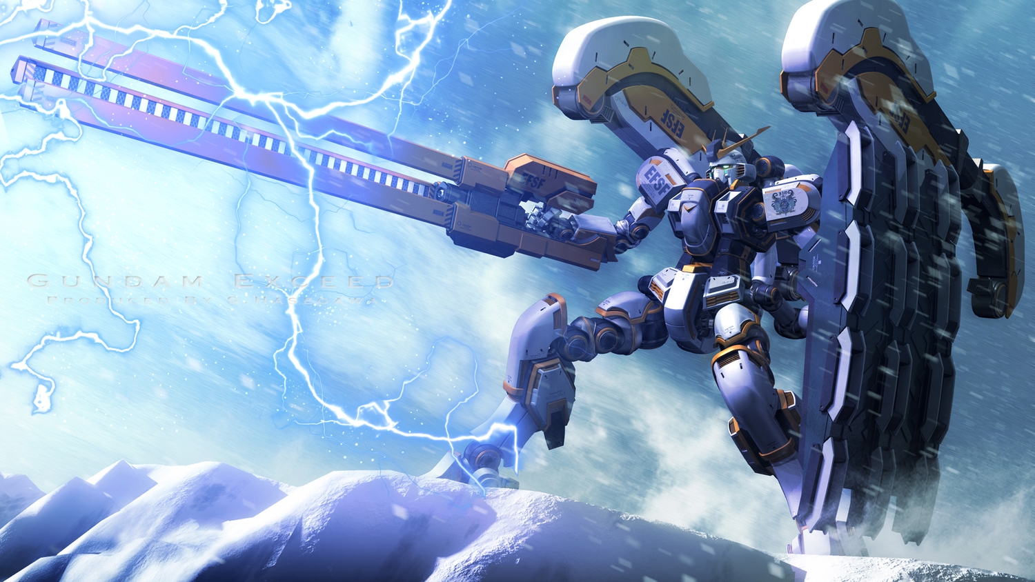 mecha, mobile_suit_gundam, mobile_suit_gundam_thunderbolt, robot, s.hasegawa, snow, watermark, weapon