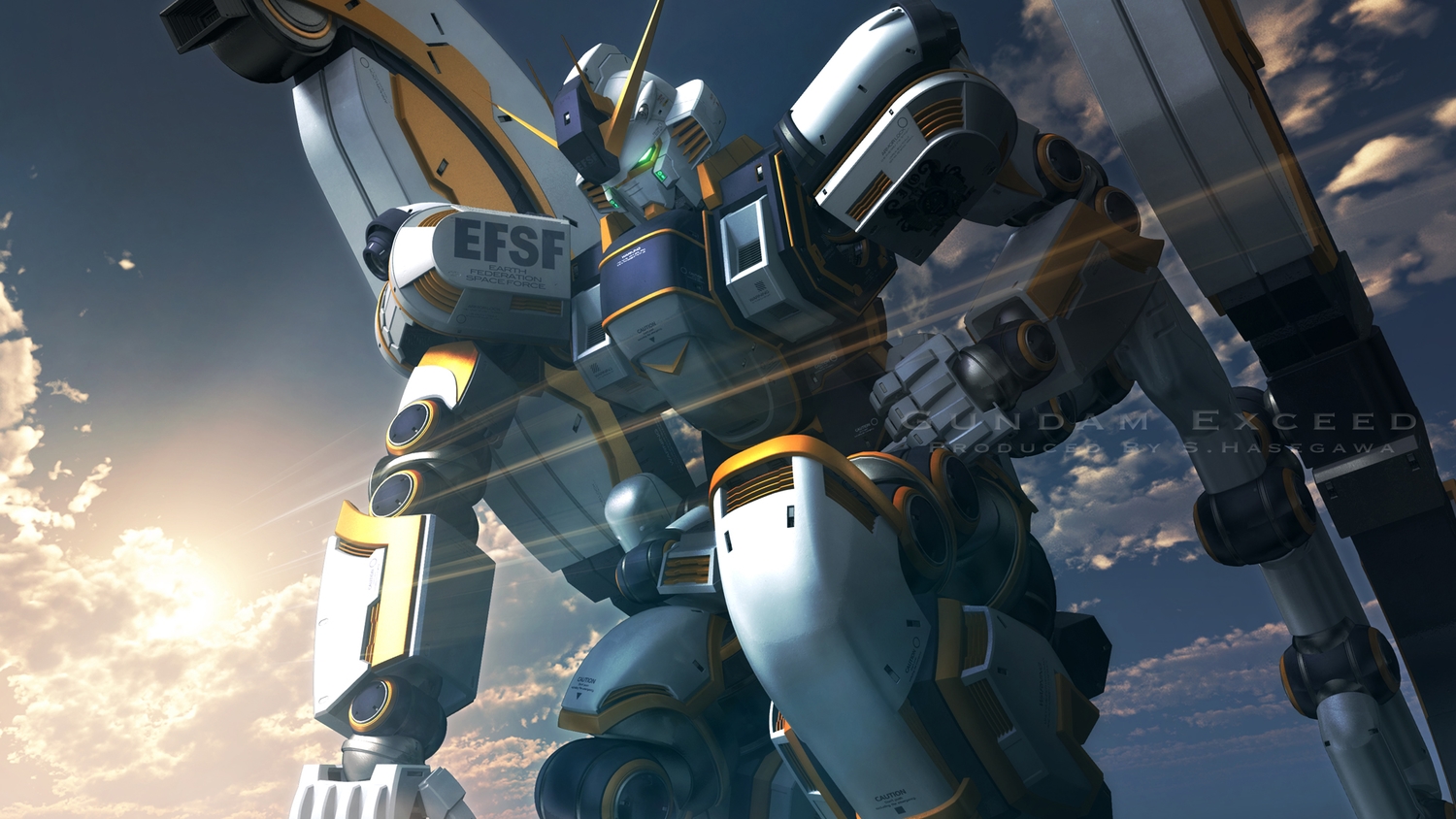 clouds, mecha, mobile_suit_gundam, mobile_suit_gundam_thunderbolt, robot, s.hasegawa, sky, watermark