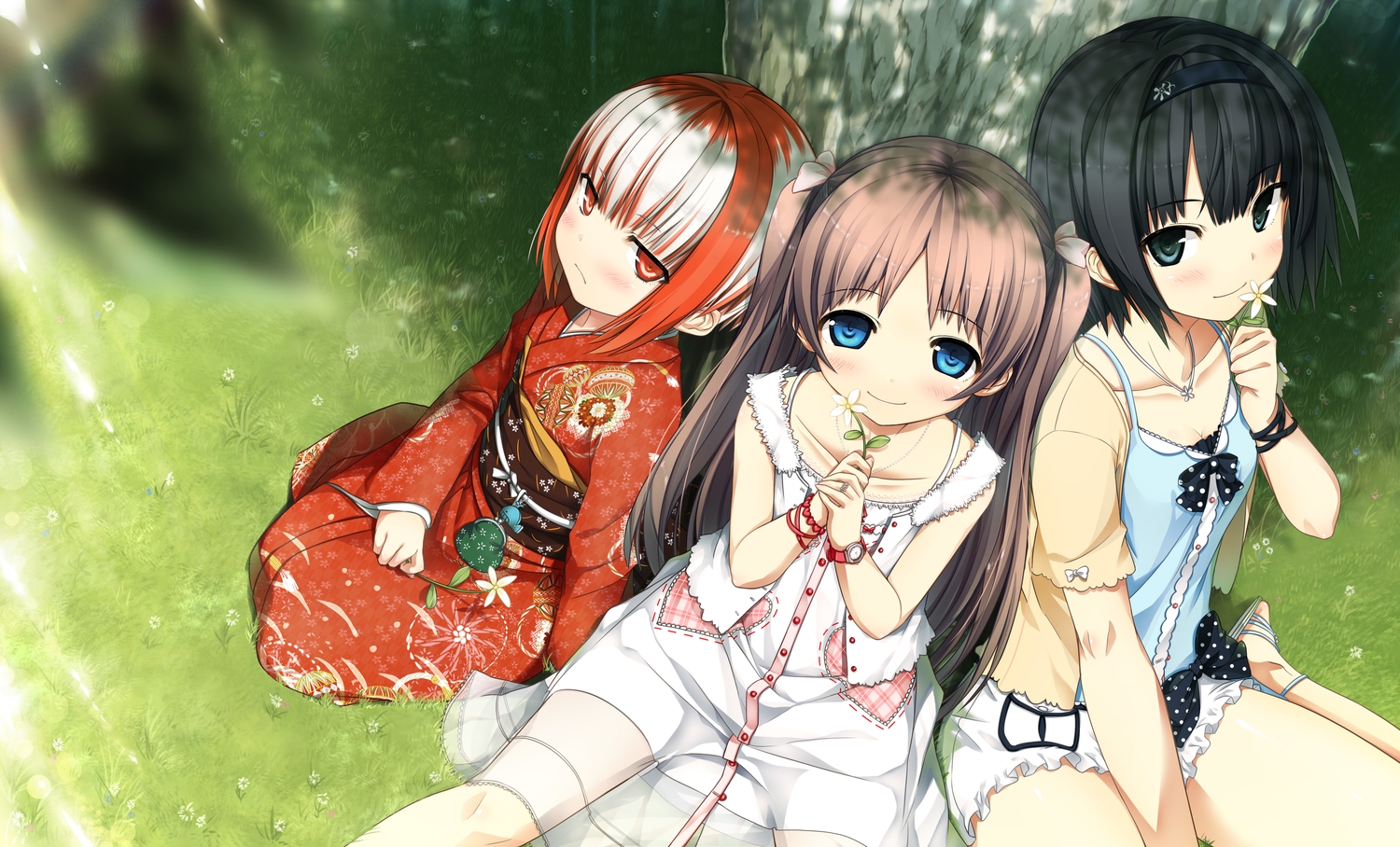 arishima_alice, cura, dress, flowers, grass, green, japanese_clothes, kimono