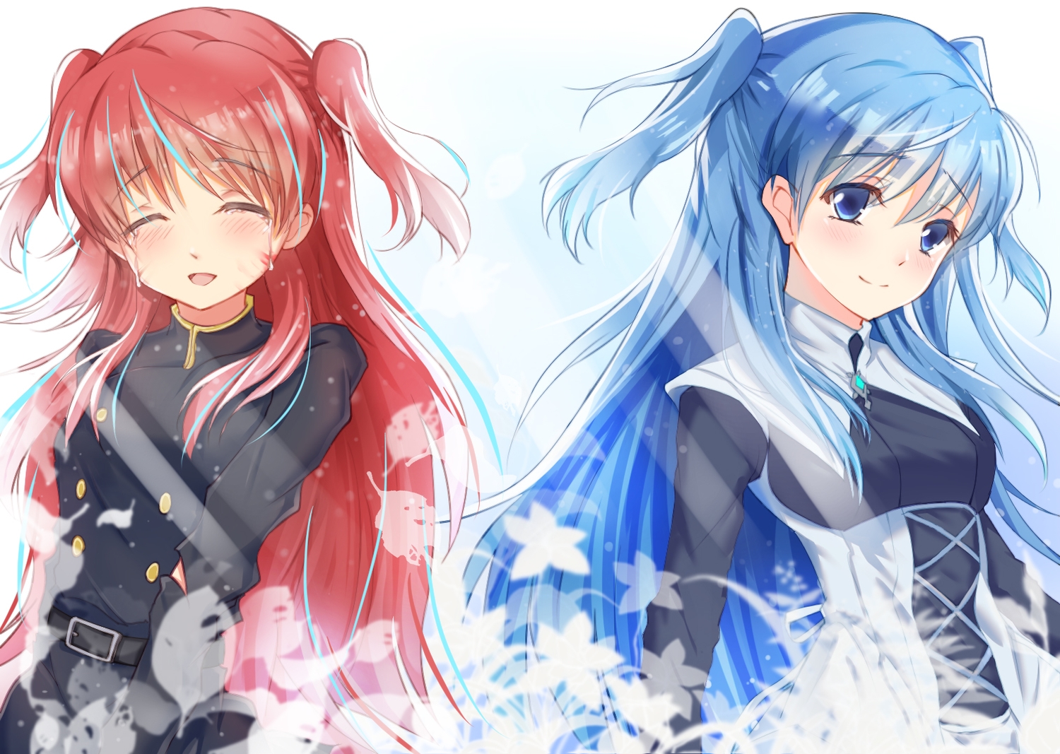 blue_eyes, blue_hair, chtholly_nota_seniorious, crying, long_hair, red_hair, shuumatsu_nani_shitemasu_ka?, tagme_(artist)