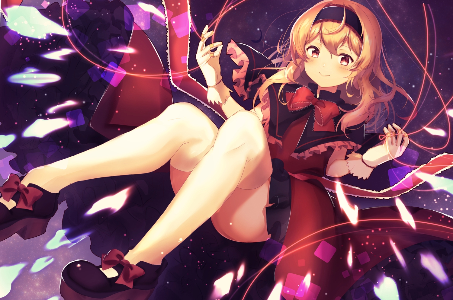 alice_margatroid, blonde_hair, bow, dress, gloves, long_hair, mage, neno_(nenorium)