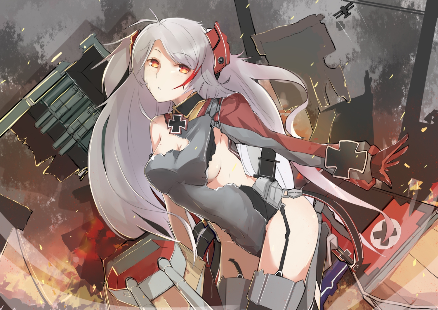 anthropomorphism, azur_lane, breasts, cleavage, gloves, gray_hair, long_hair, marcellokito!