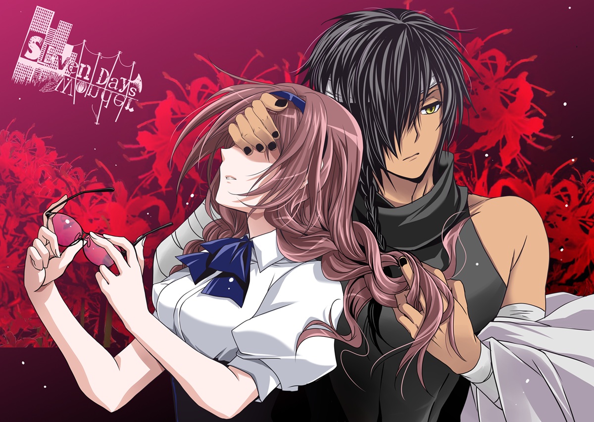 black_hair, braids, brown_hair, flowers, glasses, kanna_(plum), long_hair, male, twintails, yellow_eyes