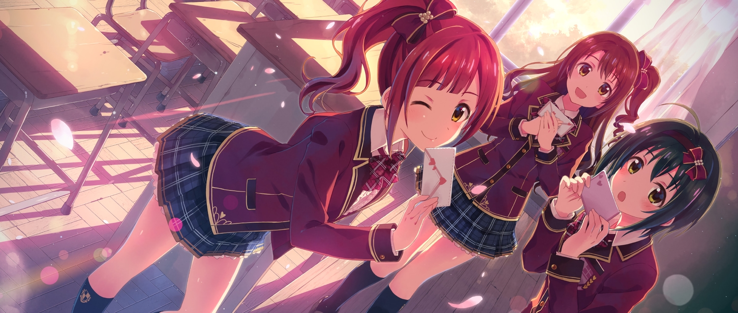 bow, brown_eyes, headband, idolmaster, idolmaster_cinderella_girls, igarashi_kyouko, kohinata_miho, petals