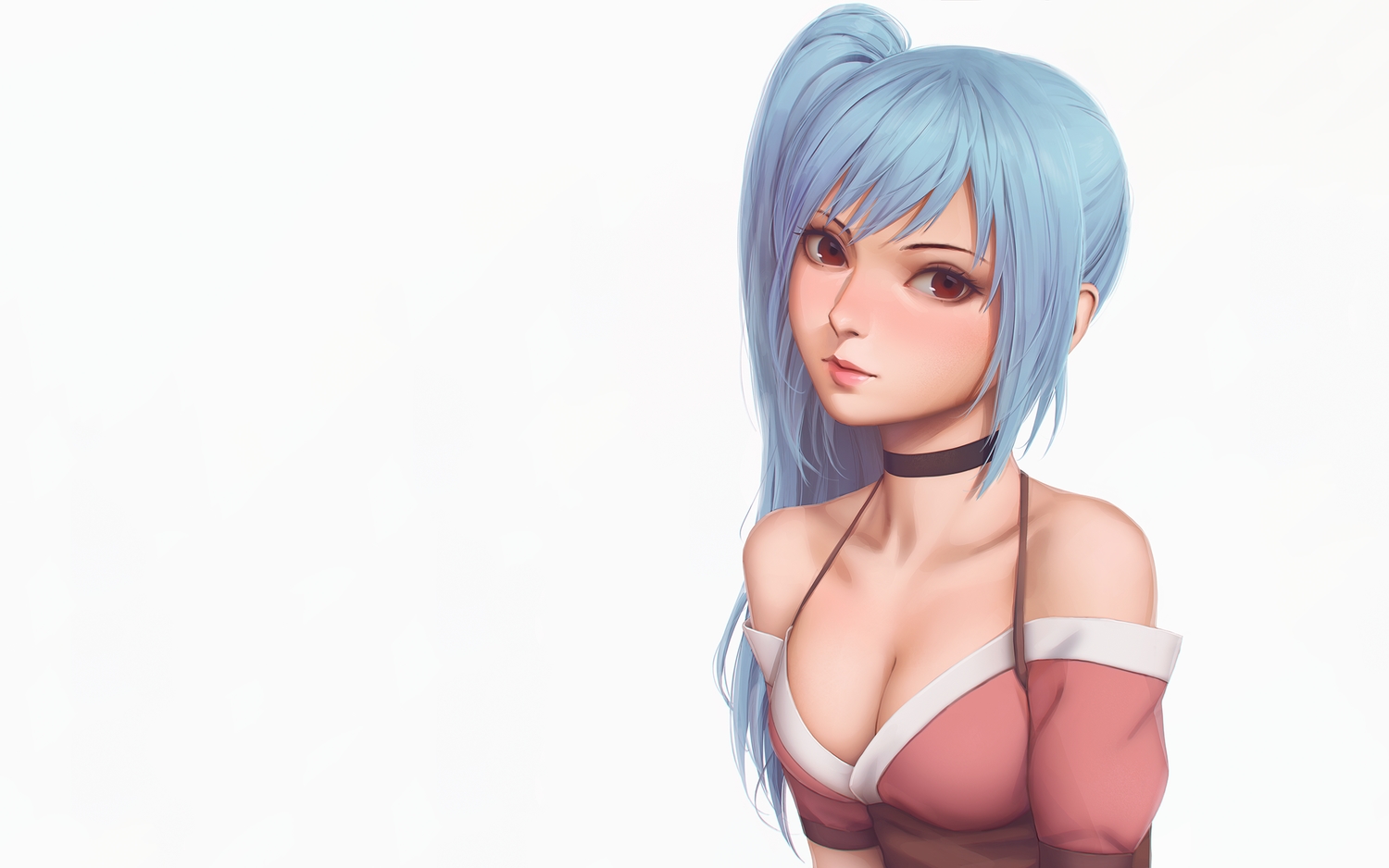 aqua_hair, breasts, brown_eyes, long_hair, miura_naoko, original, ponytail