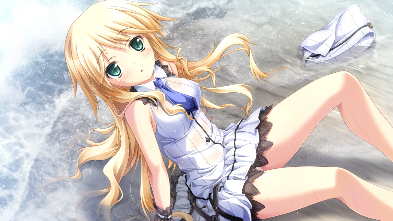 blonde_hair, blush, chrono_clock, dorothy_davenport, game_cg, green_eyes, long_hair, purple_software