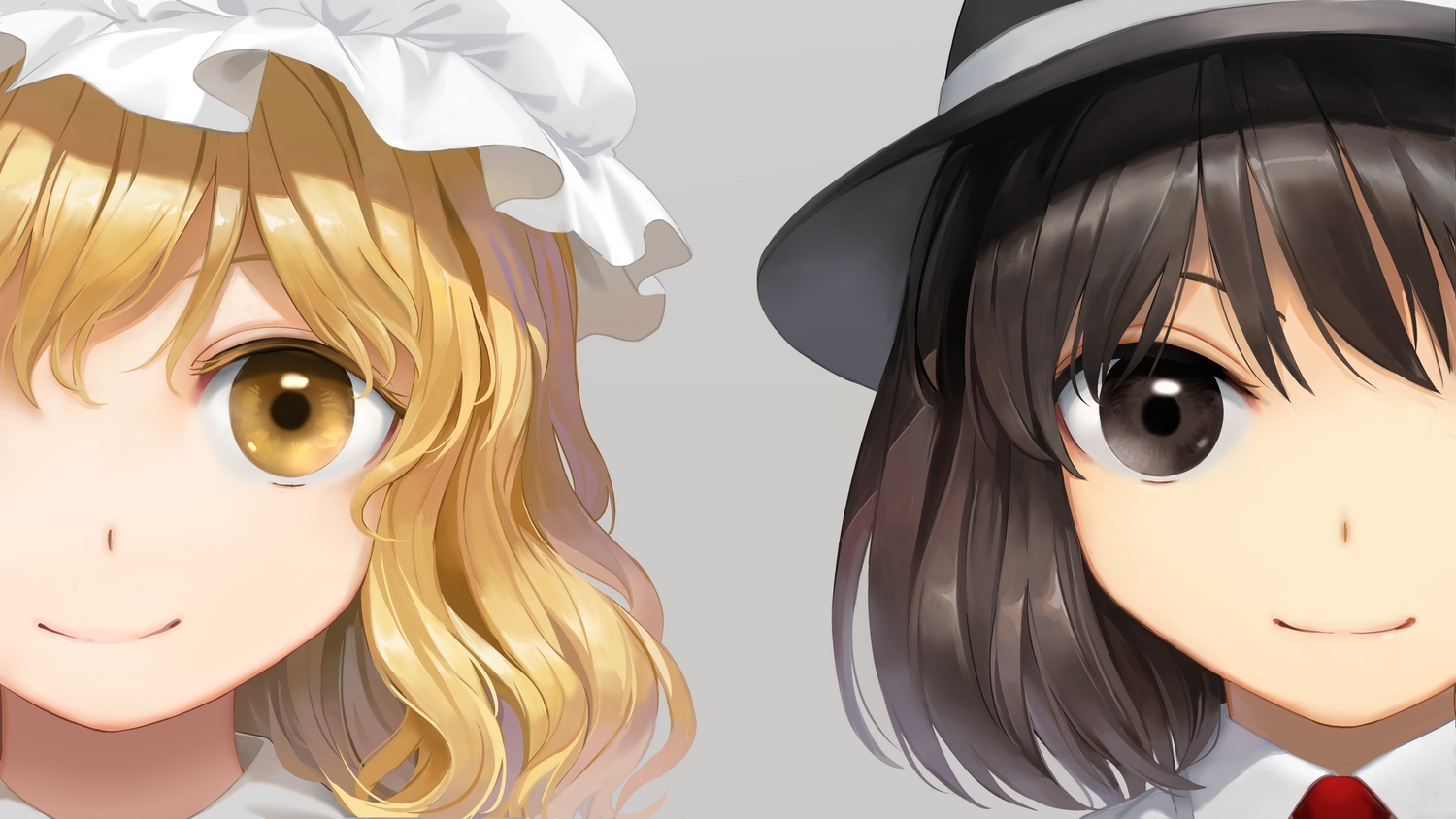 2girls, blonde_hair, brown_eyes, brown_hair, close, hat, maribel_han, short_hair
