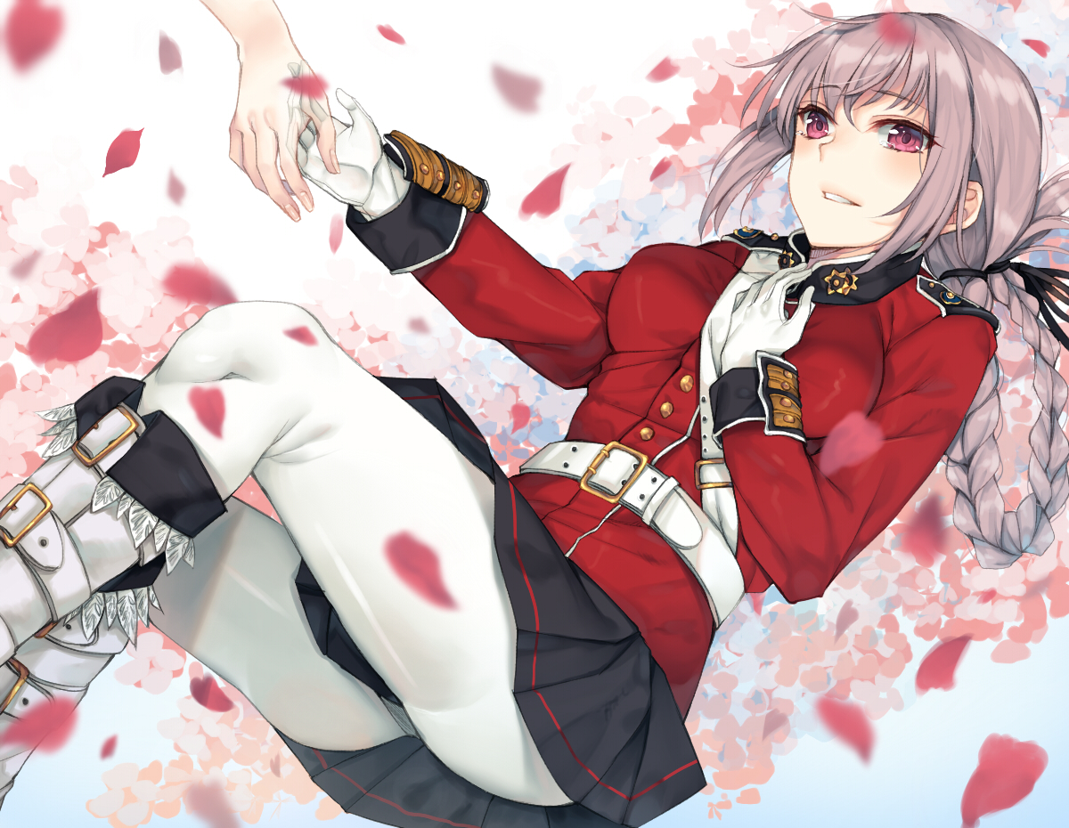 boots, braids, brown_hair, fate/grand_order, fate_(series), florence_nightingale, flowers, gloves
