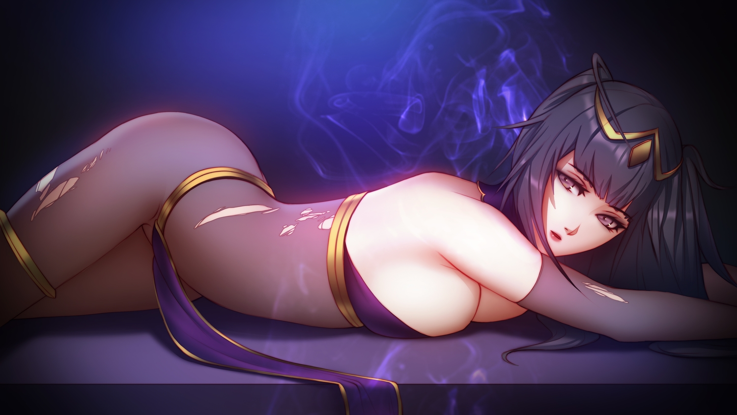 black_hair, breasts, fire_emblem, long_hair, nopan, pink_eyes, pinkladymage, sideboob, tharja_(fire_emblem)
