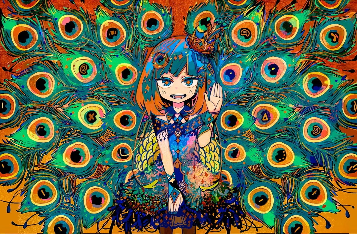 aqua_eyes, blue_eyes, crown, dress, feathers, original, pantyhose, short_hair