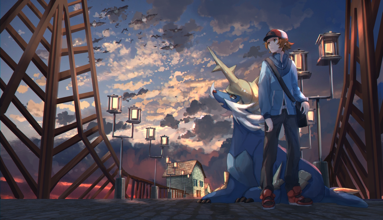 all_male, brown_eyes, brown_hair, clouds, hat, male, pidove, pippi_(p3i2)